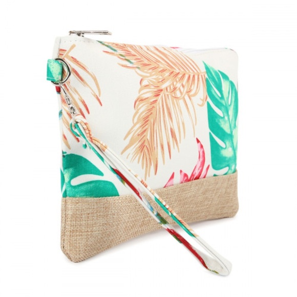 WHITE TROPICAL PRINT WRISTLET COSMETIC BAG - Picture 4 of 5